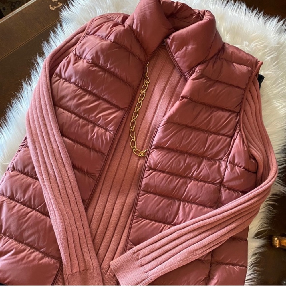 J Jill Pink Puffer Vest & Matching Ribbed Sweater 2 Piece Set Size M